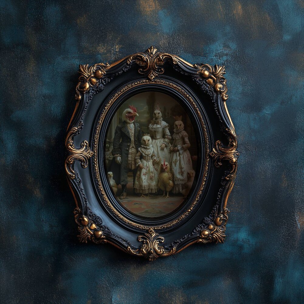 Victorian Chicken Art, Regal Animal Family, Dark Humor Art - Picture 3 of 4